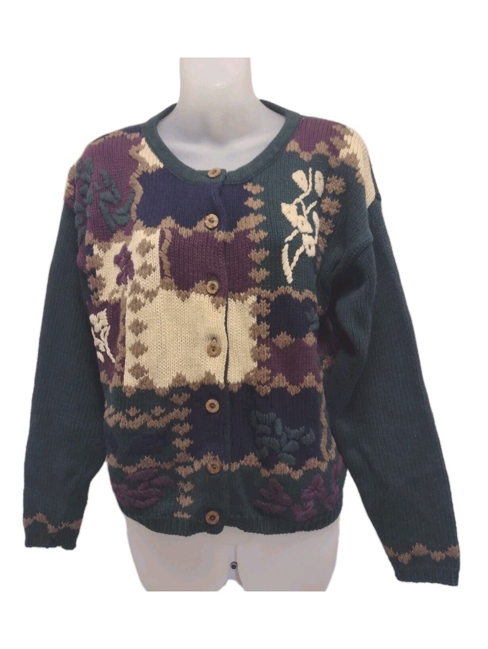 Vintage 90s Y2k Patchwork Cardigan Sweater Floral Cottagecore Boho Grandmacore